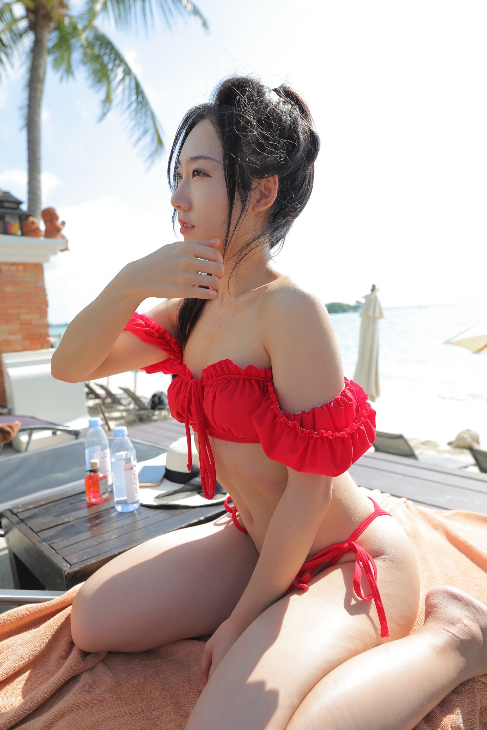 图片[3]-海边度假的红色比基尼小姐姐【364P】J0890-枫林图图