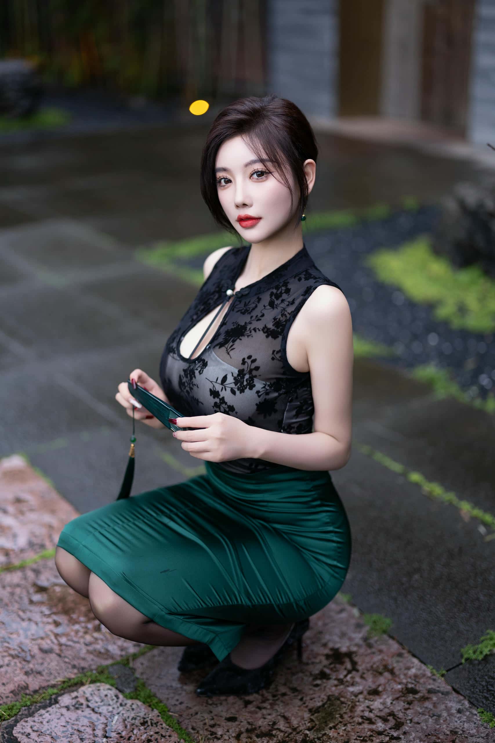 图片[1]-绿色旗袍 – 杨晨晨【87P】P50237-枫林图图